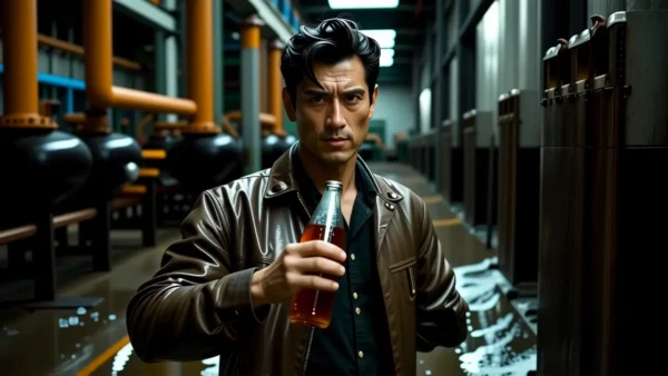 Un hombre melancólico en la fábrica