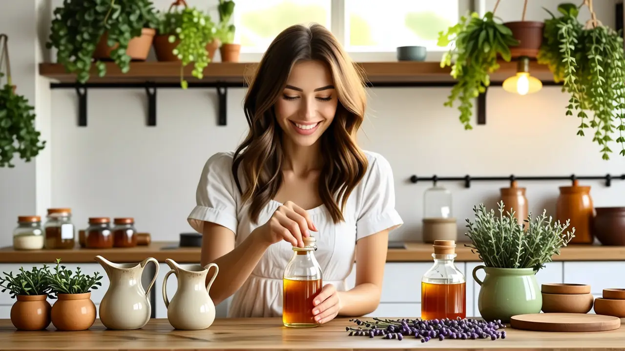 Suavizante Natural: Recetas Caseras Fáciles 2 Una mujer española tranquila en cocina