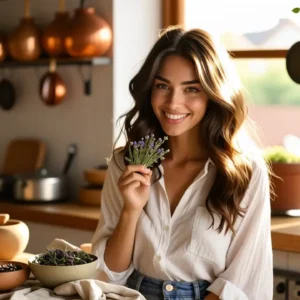 Una mujer española radiante en su hogar