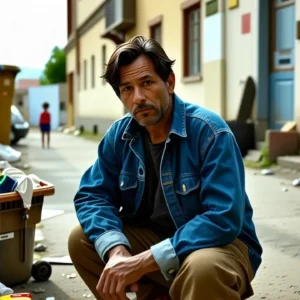 Hombre melancólico en la ciudad desolada