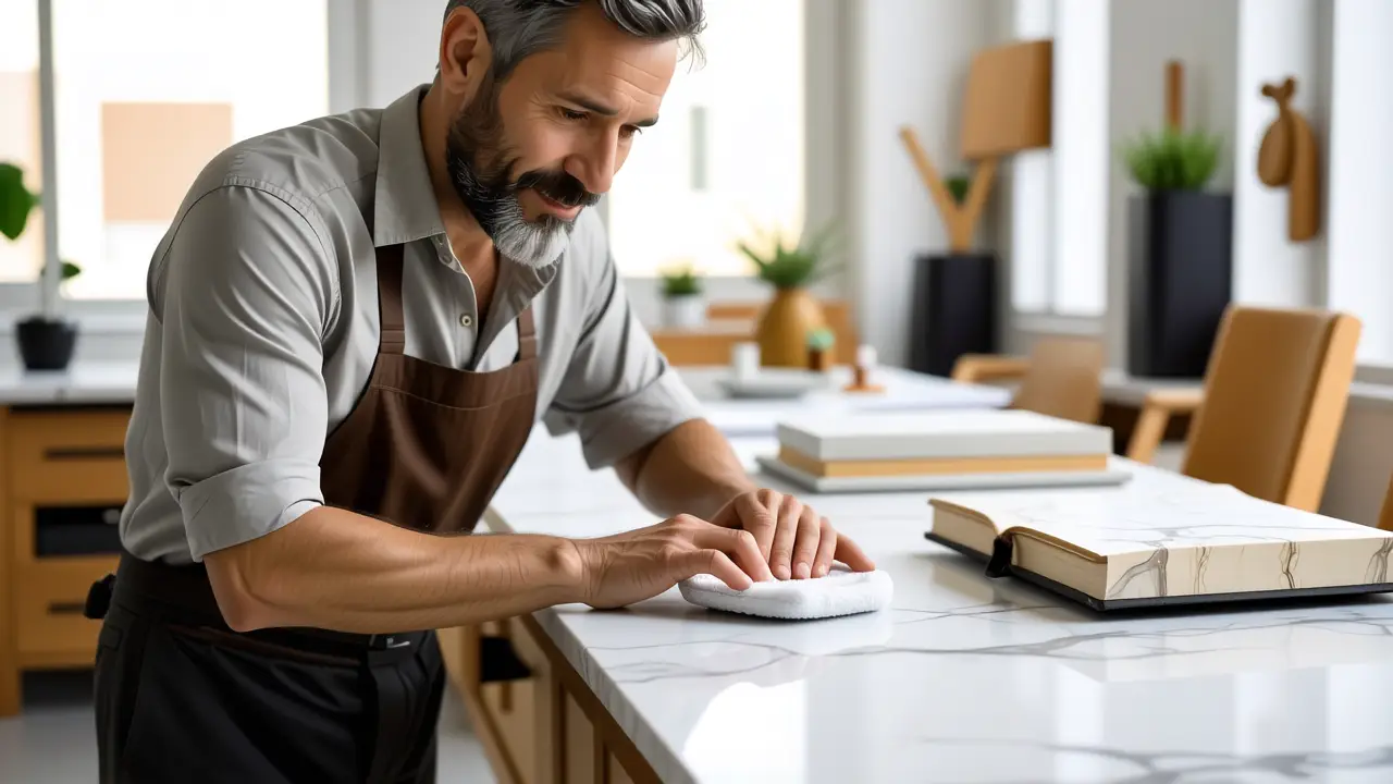 Suelo de mármol limpieza: guía completa y fácil 4 Un hombre español limpia mármol con cuidado