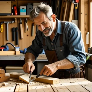 Un hombre trabaja diligentemente en un taller rústico