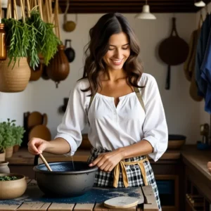 Teñir Telas en Casa: Guía Fácil y Efectiva 11 Una mujer española dita color en la ruralidad
