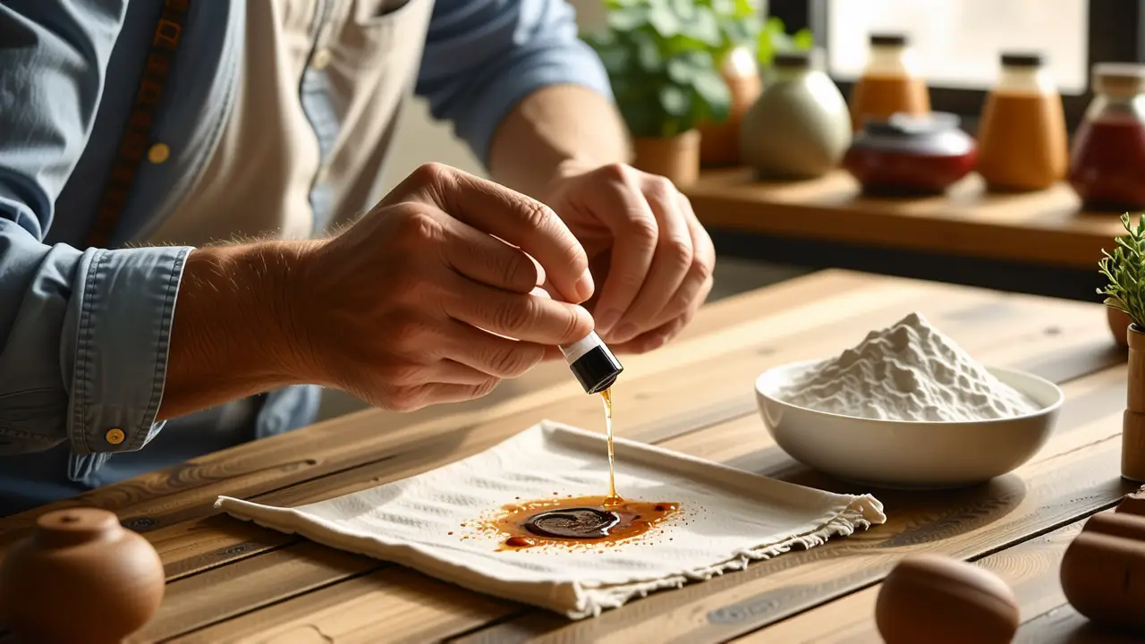 Un hombre pensativo aplica gel en un pañuelo