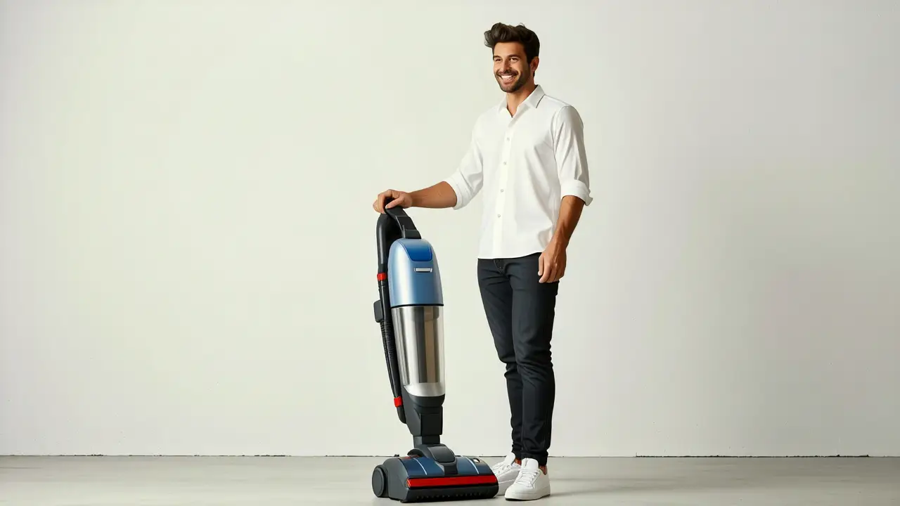 Tipos de Aspiradoras: Guía para Elegir la Ideal 2 Un hombre elegante usa un aspirador moderno