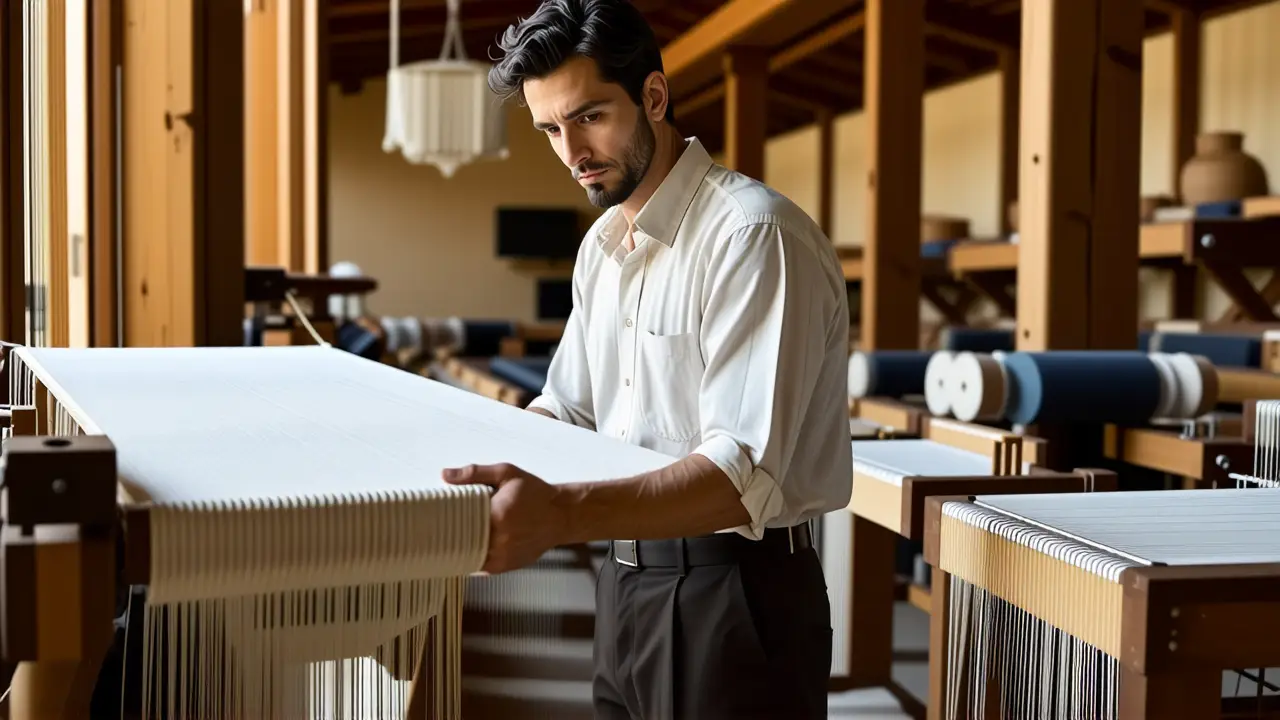 Textiles Materiales: Tipos de Tela y Tejidos 2 Un artesano español teje con atención y calma