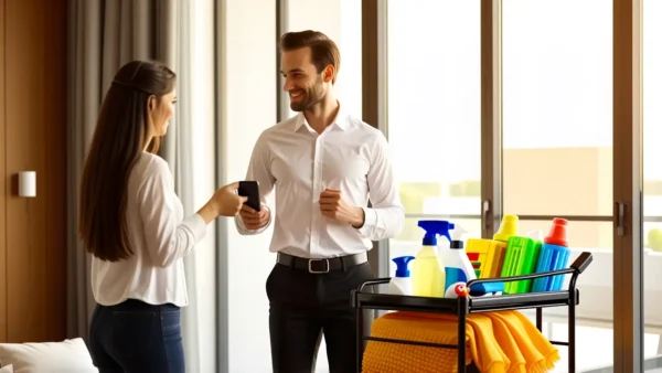 Un hombre ofrece ayuda con limpieza moderna