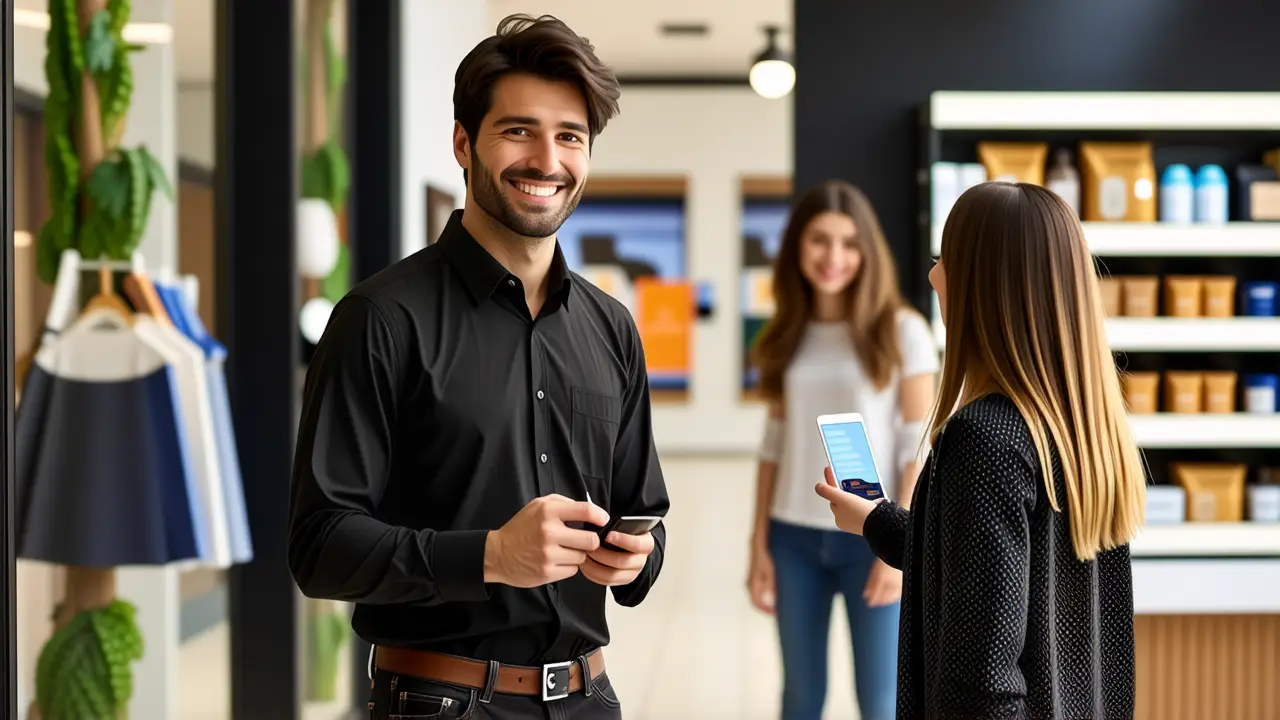 Un hombre sonriente exhibe una app de limpieza