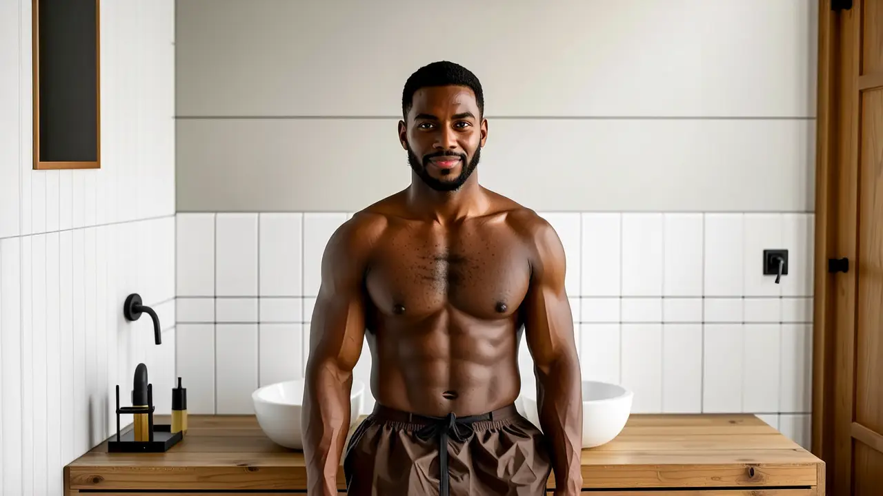 Un hombre relajado en un baño moderno y cálido