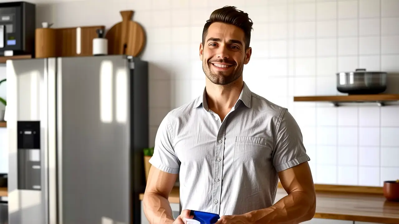 Vinagre para Limpiar: Guía Definitiva en Casa 3 Un hombre relajado captura una cocina limpia