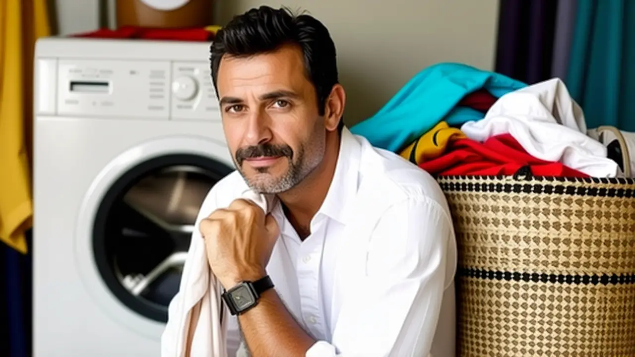 Un hombre pensativo sostiene seda en luz suave