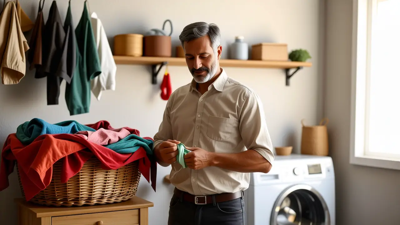 Un hombre amable en una lavandería nostálgica