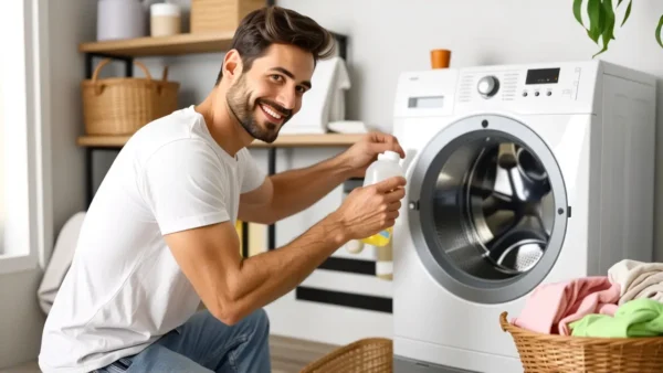 Un hombre español instruye sobre lavandería con cuidado