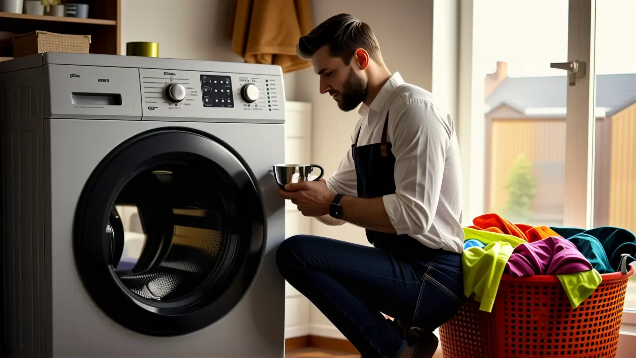 Un hombre pensativo mide agua en un entorno cálido